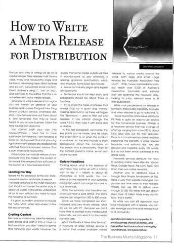 Write a Media Release article