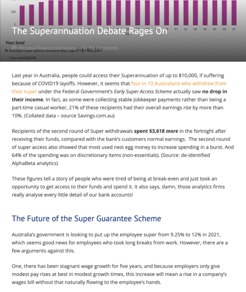 Superannuation article writing example