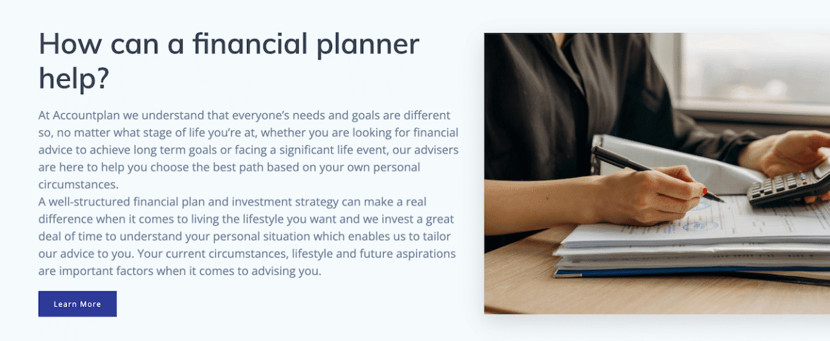 financial planner website copy
